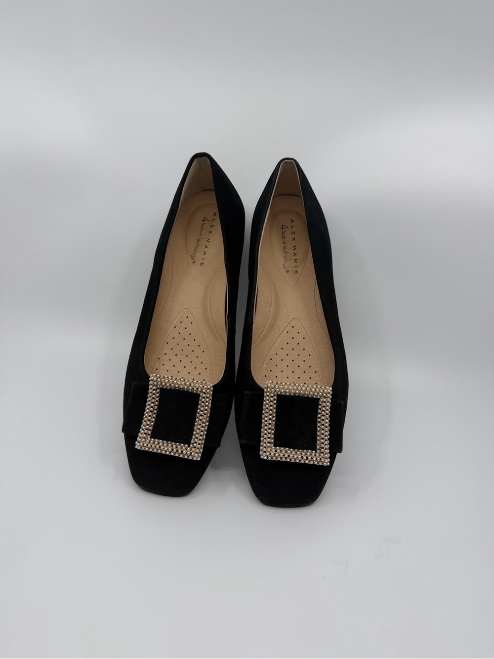 Alex Marie Black Ballet Flats Synthetic Square Toe Rhinestone Buckle Slip-On 8